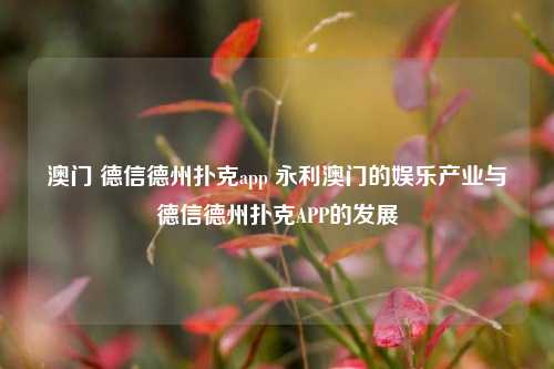 澳门 德信德州扑克app 永利澳门的娱乐产业与德信德州扑克APP的发展