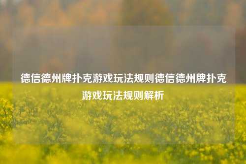 德信德州牌扑克游戏玩法规则德信德州牌扑克游戏玩法规则解析