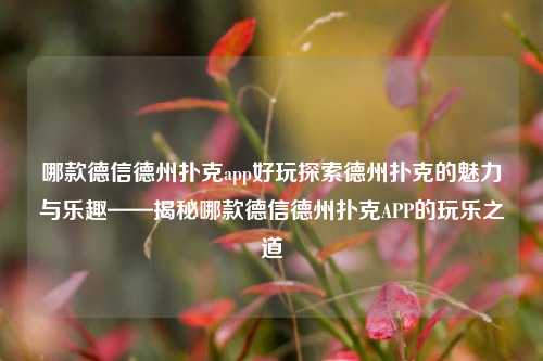 哪款德信德州扑克app好玩探索德州扑克的魅力与乐趣——揭秘哪款德信德州扑克APP的玩乐之道