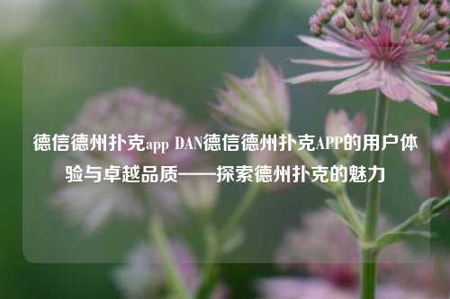 德信德州扑克app DAN德信德州扑克APP的用户体验与卓越品质——探索德州扑克的魅力