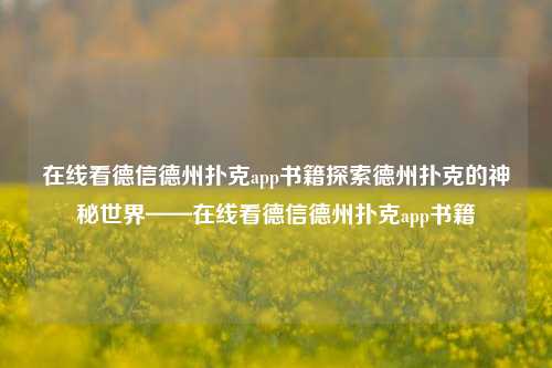 在线看德信德州扑克app书籍探索德州扑克的神秘世界——在线看德信德州扑克app书籍