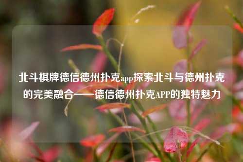北斗棋牌德信德州扑克app探索北斗与德州扑克的完美融合——德信德州扑克APP的独特魅力