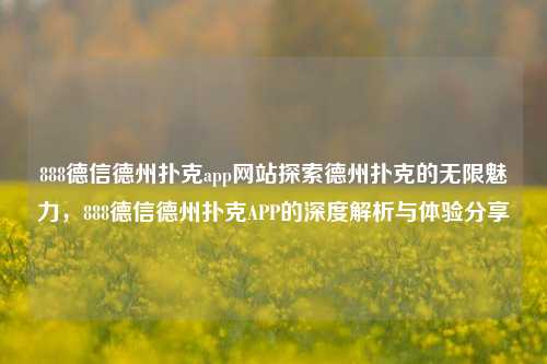 888德信德州扑克app网站探索德州扑克的无限魅力，888德信德州扑克APP的深度解析与体验分享