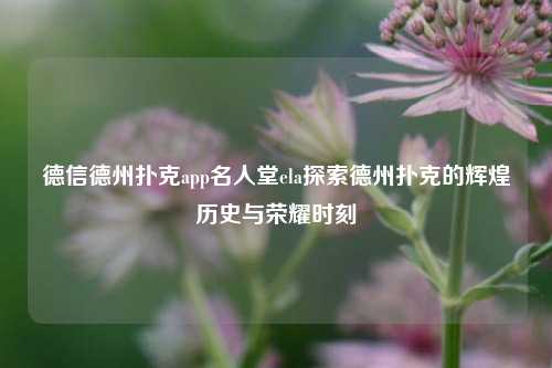 德信德州扑克app名人堂ela探索德州扑克的辉煌历史与荣耀时刻