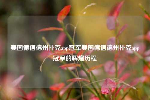 美国德信德州扑克app冠军美国德信德州扑克app冠军的辉煌历程