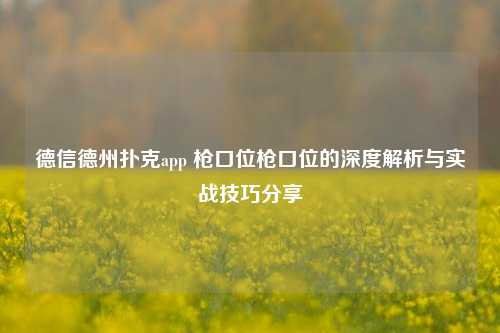德信德州扑克app 枪口位枪口位的深度解析与实战技巧分享