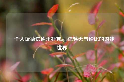 一个人玩德信德州扑克app体验无与伦比的游戏世界