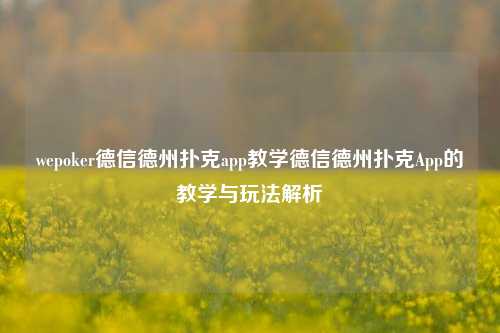 wepoker德信德州扑克app教学德信德州扑克App的教学与玩法解析
