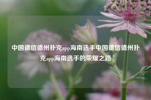 中国德信德州扑克app海南选手中国德信德州扑克app海南选手的荣耀之路