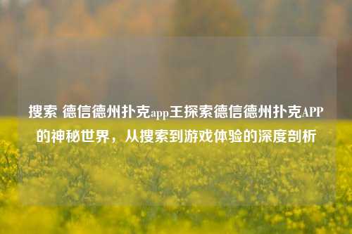 搜索 德信德州扑克app王探索德信德州扑克APP的神秘世界，从搜索到游戏体验的深度剖析