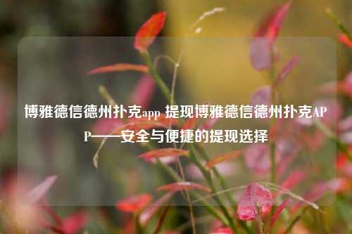 博雅德信德州扑克app 提现博雅德信德州扑克APP——安全与便捷的提现选择