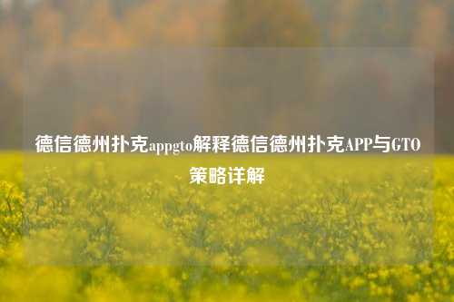 德信德州扑克appgto解释德信德州扑克APP与GTO策略详解