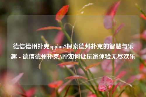 德信德州扑克apphm2探索德州扑克的智慧与乐趣 - 德信德州扑克APP如何让玩家体验无尽欢乐