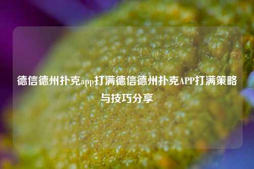 德信德州扑克app打满德信德州扑克APP打满策略与技巧分享