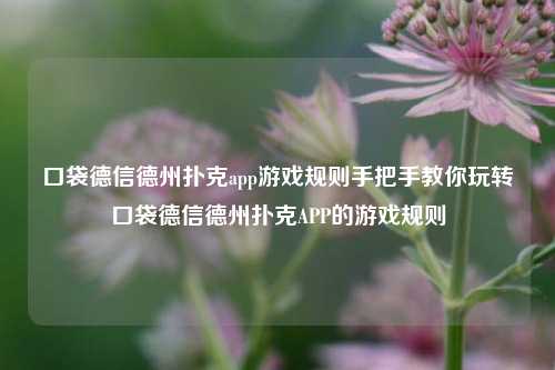 口袋德信德州扑克app游戏规则手把手教你玩转口袋德信德州扑克APP的游戏规则