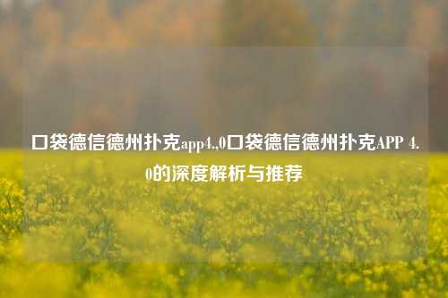 口袋德信德州扑克app4.,0口袋德信德州扑克APP 4.0的深度解析与推荐