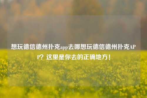 想玩德信德州扑克app去哪想玩德信德州扑克APP？这里是你去的正确地方！