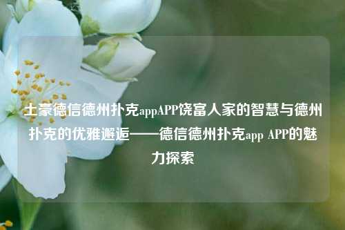 土豪德信德州扑克appAPP饶富人家的智慧与德州扑克的优雅邂逅——德信德州扑克app APP的魅力探索