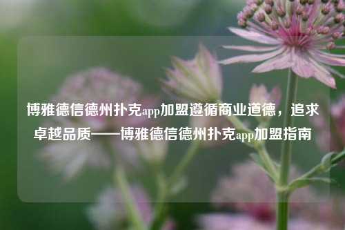 博雅德信德州扑克app加盟遵循商业道德，追求卓越品质——博雅德信德州扑克app加盟指南
