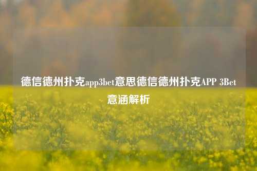德信德州扑克app3bet意思德信德州扑克APP 3Bet意涵解析