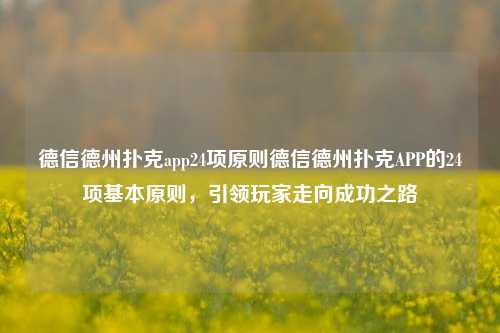 德信德州扑克app24项原则德信德州扑克APP的24项基本原则，引领玩家走向成功之路