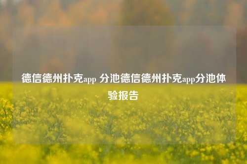 德信德州扑克app 分池德信德州扑克app分池体验报告