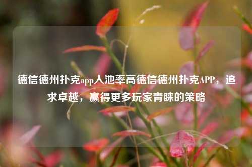 德信德州扑克app入池率高德信德州扑克APP，追求卓越，赢得更多玩家青睐的策略