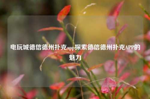 电玩城德信德州扑克app探索德信德州扑克APP的魅力