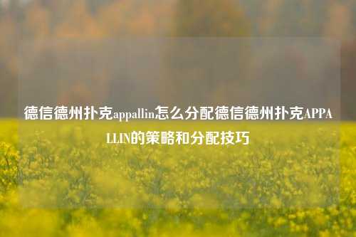 德信德州扑克appallin怎么分配德信德州扑克APPALLIN的策略和分配技巧