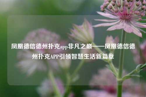 凤凰德信德州扑克app非凡之巅——凤凰德信德州扑克APP引领智慧生活新篇章
