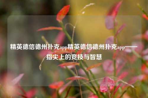 精英德信德州扑克app精英德信德州扑克app——指尖上的竞技与智慧