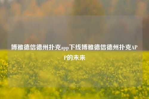 博雅德信德州扑克app下线博雅德信德州扑克APP的未来