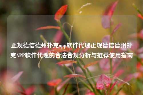 正规德信德州扑克app软件代理正规德信德州扑克APP软件代理的合法合规分析与推荐使用指南