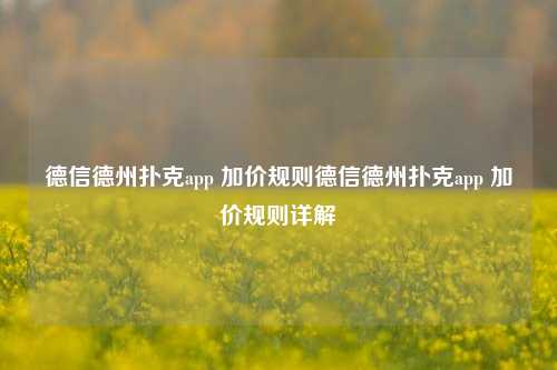 德信德州扑克app 加价规则德信德州扑克app 加价规则详解