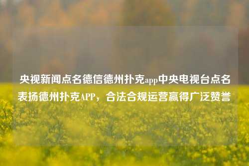 央视新闻点名德信德州扑克app中央电视台点名表扬德州扑克APP，合法合规运营赢得广泛赞誉