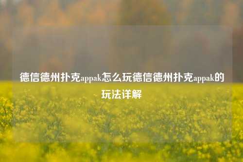 德信德州扑克appak怎么玩德信德州扑克appak的玩法详解