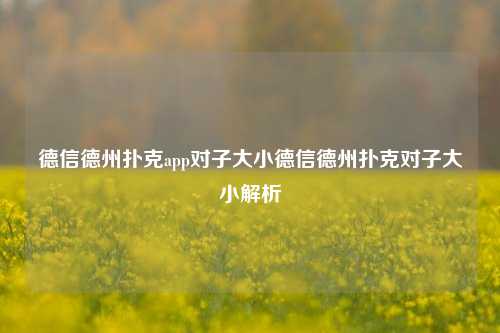 德信德州扑克app对子大小德信德州扑克对子大小解析