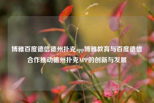 博雅百度德信德州扑克app博雅教育与百度德信合作推动德州扑克APP的创新与发展