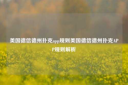 美国德信德州扑克app规则美国德信德州扑克APP规则解析