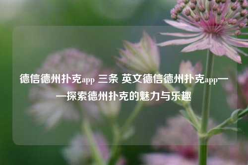 德信德州扑克app 三条 英文德信德州扑克app——探索德州扑克的魅力与乐趣