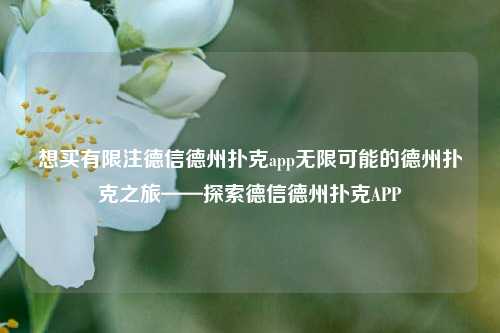 想买有限注德信德州扑克app无限可能的德州扑克之旅——探索德信德州扑克APP