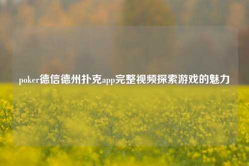 poker德信德州扑克app完整视频探索游戏的魅力