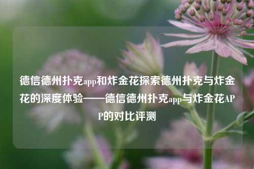德信德州扑克app和炸金花探索德州扑克与炸金花的深度体验——德信德州扑克app与炸金花APP的对比评测