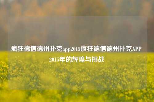 疯狂德信德州扑克app2015疯狂德信德州扑克APP 2015年的辉煌与挑战