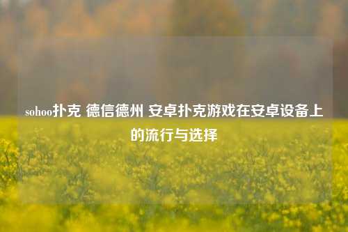 sohoo扑克 德信德州 安卓扑克游戏在安卓设备上的流行与选择