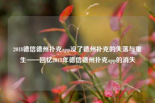 2018德信德州扑克app没了德州扑克的失落与重生——回忆2018年德信德州扑克app的消失