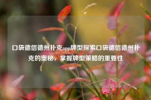口袋德信德州扑克app牌型探索口袋德信德州扑克的奥秘，掌握牌型策略的重要性