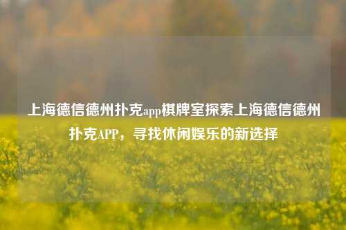 上海德信德州扑克app棋牌室探索上海德信德州扑克APP，寻找休闲娱乐的新选择