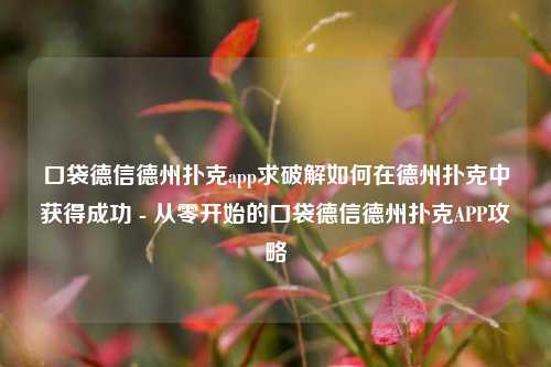 口袋德信德州扑克app求破解如何在德州扑克中获得成功 - 从零开始的口袋德信德州扑克APP攻略