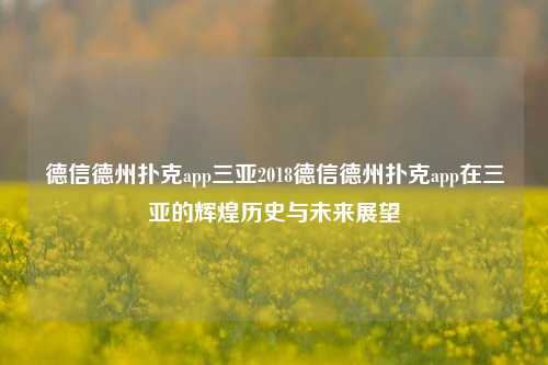 德信德州扑克app三亚2018德信德州扑克app在三亚的辉煌历史与未来展望